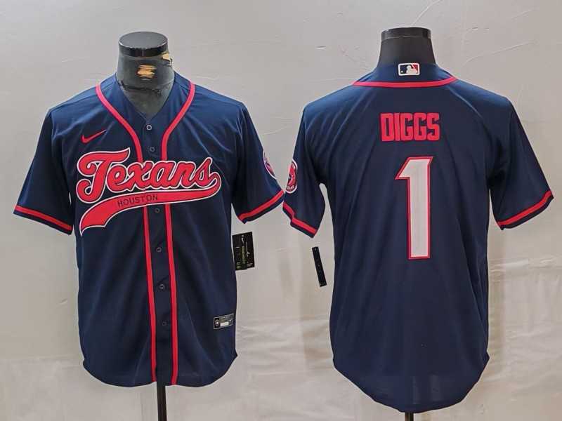 Men%27s Houston Texans #1 Stefon Diggs Navy With Patch Cool Base Stitched Baseball Jersey